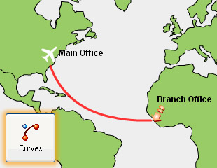world map showing branch offices and airline routes