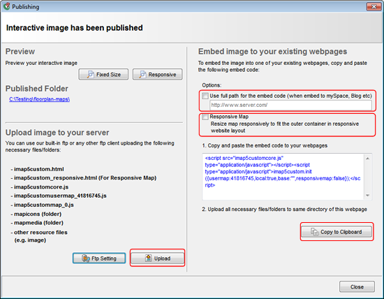 Copy embed code with responsive map options