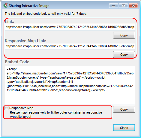 Links and embed code for shared image map